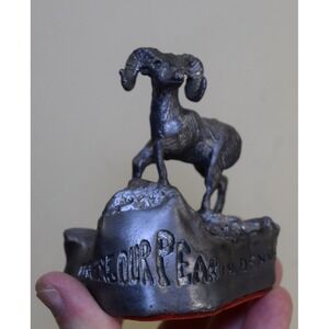 Heavy 4" Pewter Ram on Rock REACH YOUR PEAK IN DENVER Statue Figurine Sculpture